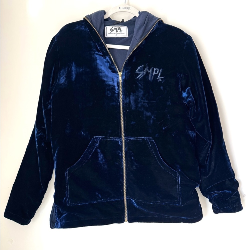 SMPL Sample Industries men’s blue velvet zip hoodie